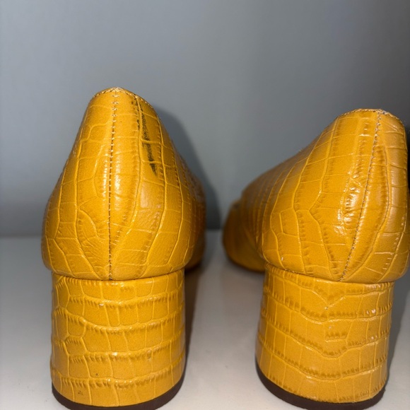 Franco Sarto Mustard Yellow Leather Pointed Toe Block Pumps - Picture 11 of 14